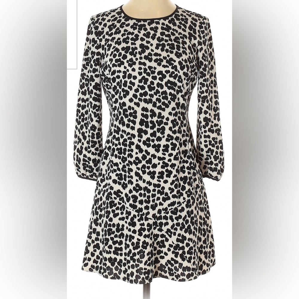 Ann Taylor LOFT Animal Print Flounce Dress 3/4 Sleeves Petite 0 Worn 1x
